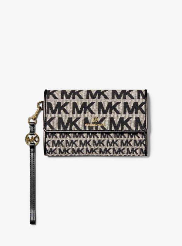 Damske Penazenky Michael Kors Jet Set Charm Large Logo Jacquard Smartphone Béžové Čierne - Doplnky Michael Kors Outlet | WCQDT-0327